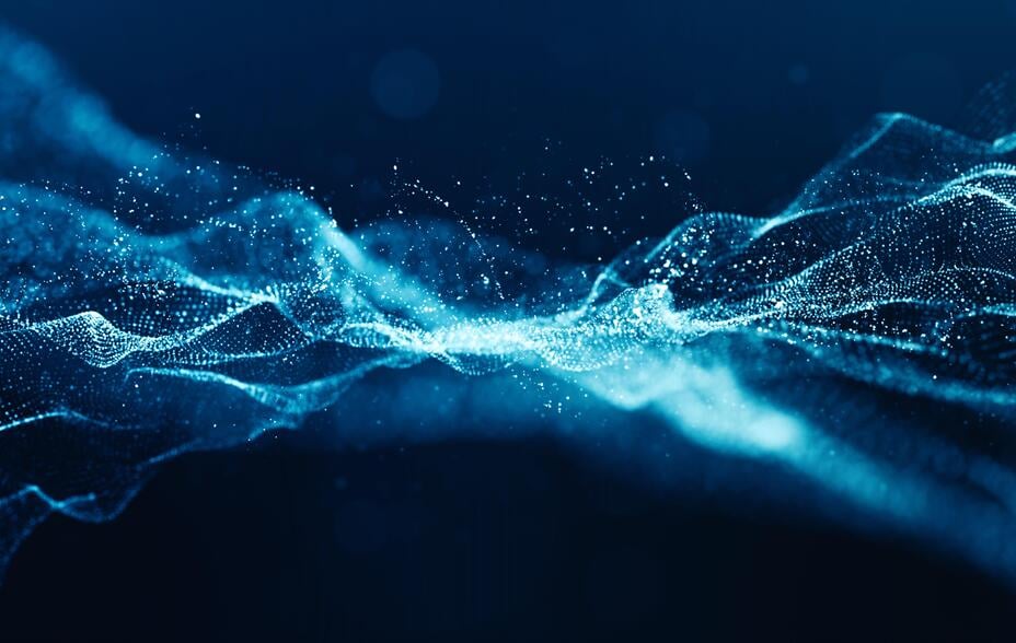 Abstract Blue Colour Digital Particles Wave With Bokeh And Light Background