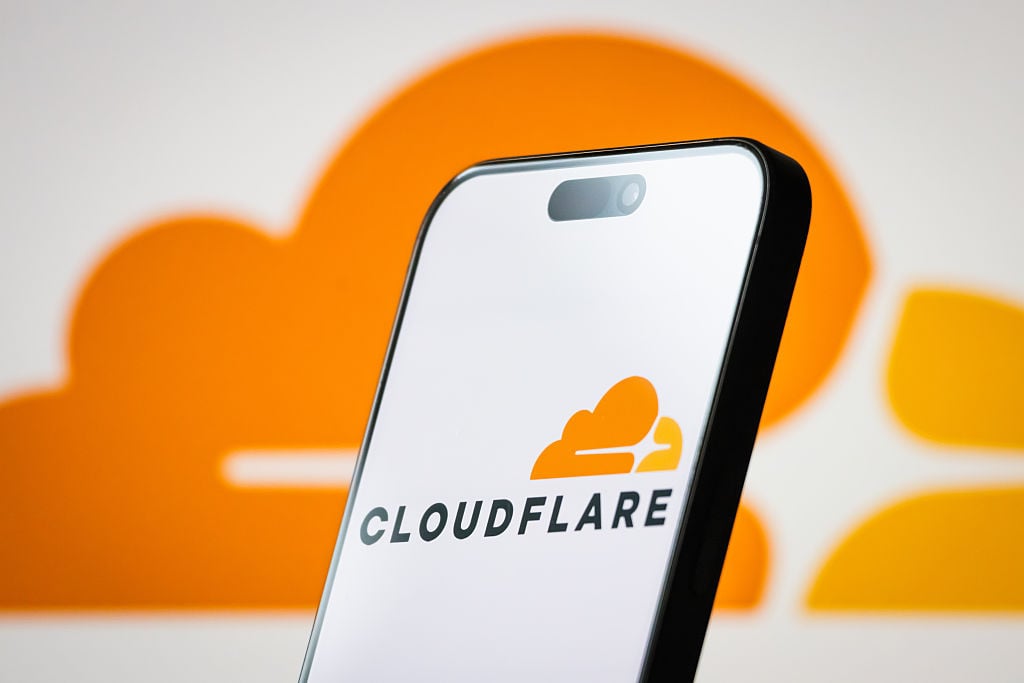 mobile phone displaying the Cloudflare logo