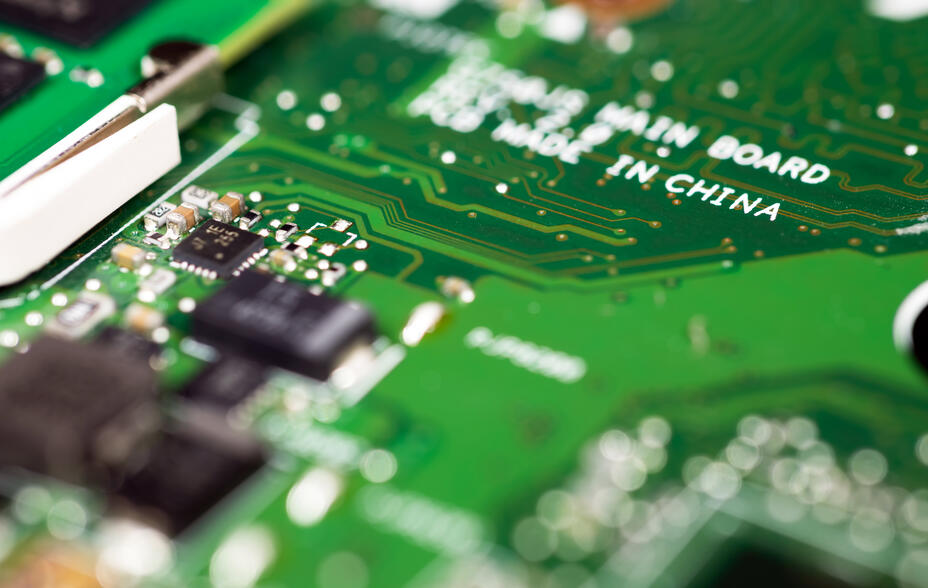 A green printed circuit board displays the words 'Made in China'.