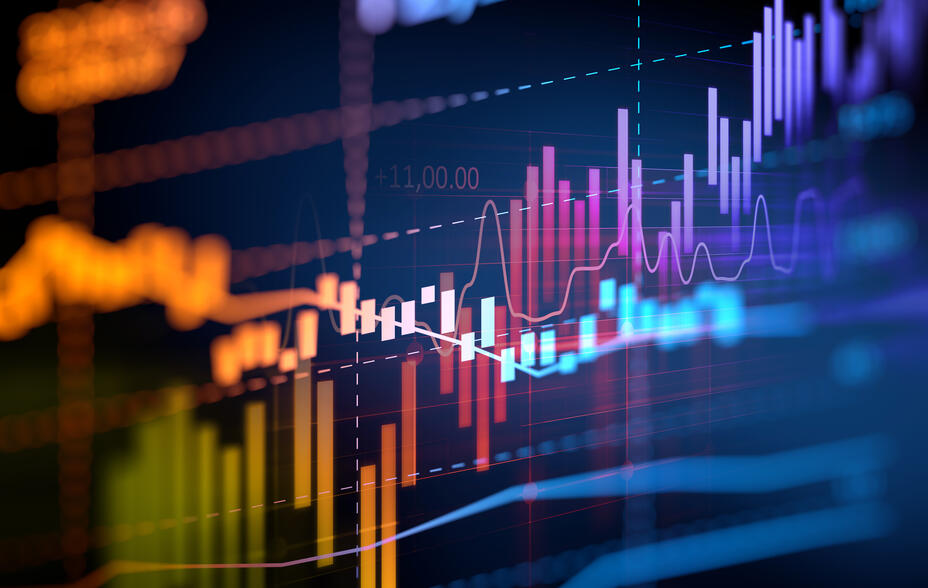 Colourful abstract image of financial graph data.